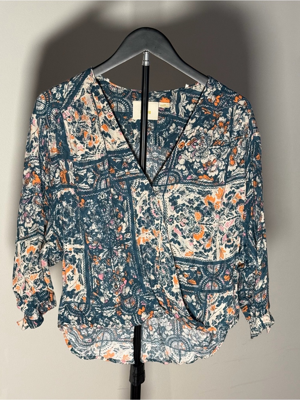 Maeve Teal Floral Patchwork Wrap Blouse